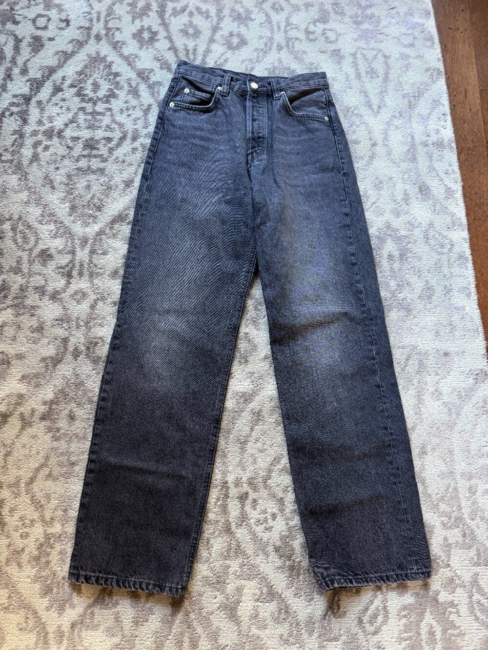 Massimo Dutti High Rise Wide Leg Jeans Washed Charcoal Gray, Size 4